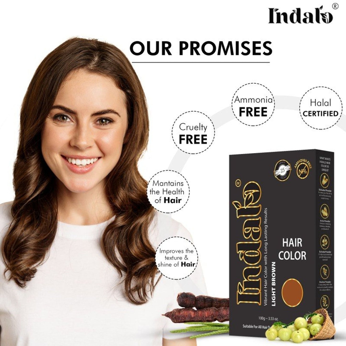 Indalo Ammonia-Free Vibrant Light Brown Hair Color With Natural Ingredients - Light Brown