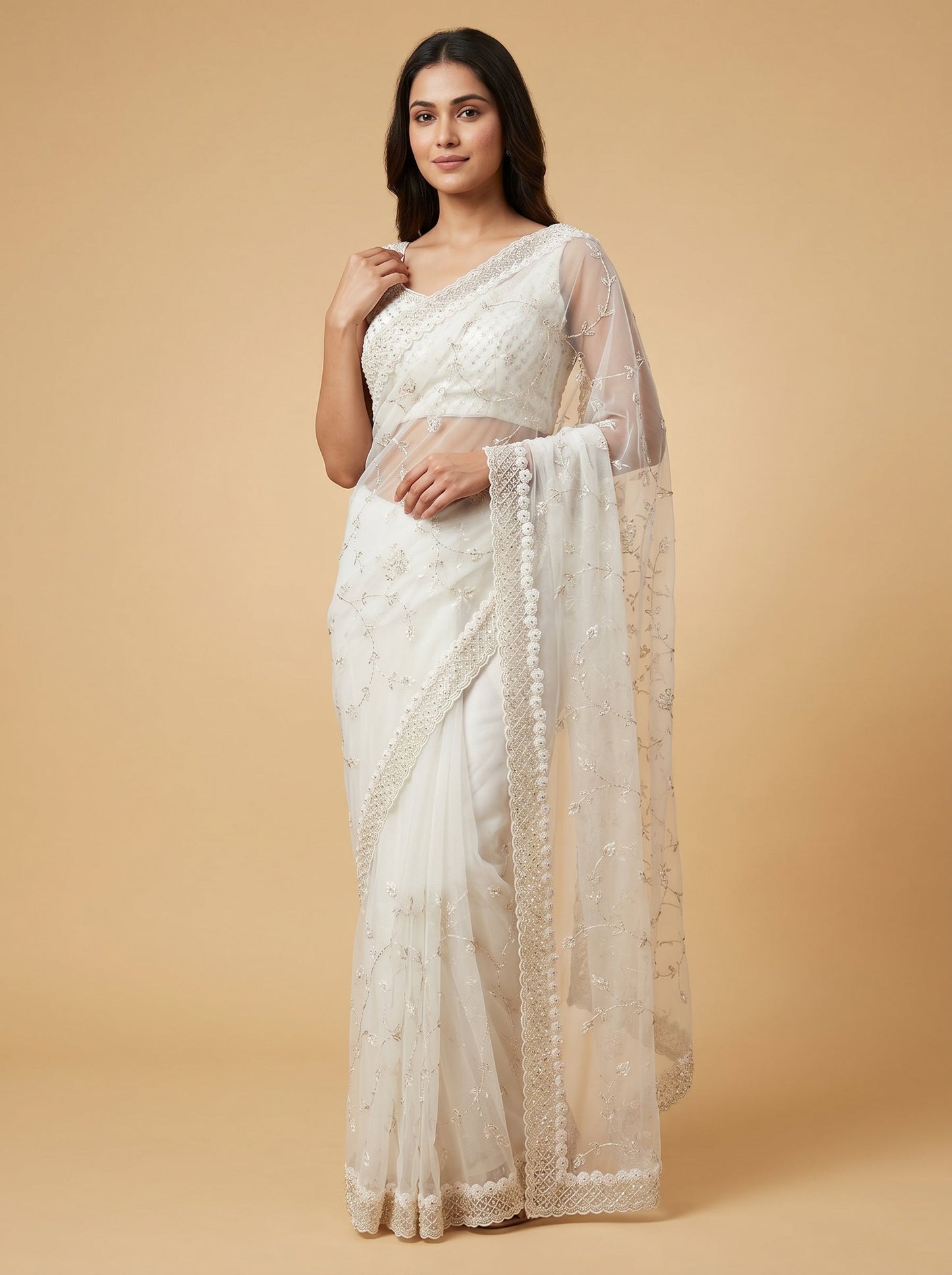Chalk White Woven Saree