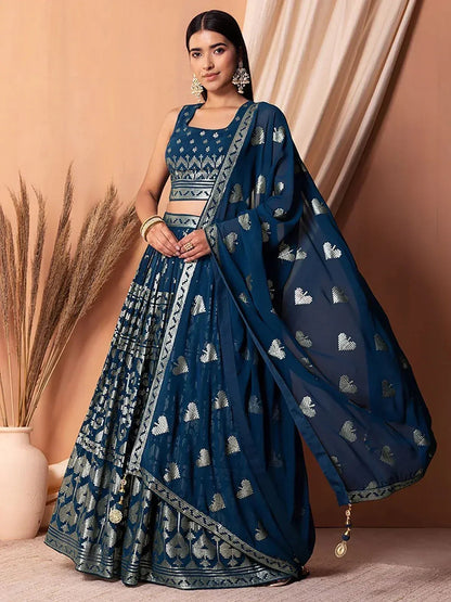 Tulsi Art Charming Blue Sequins Georgette Sangeet Wear Lehenga Choli