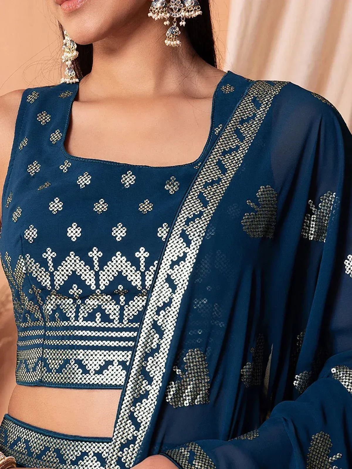 Tulsi Art Charming Blue Sequins Georgette Sangeet Wear Lehenga Choli