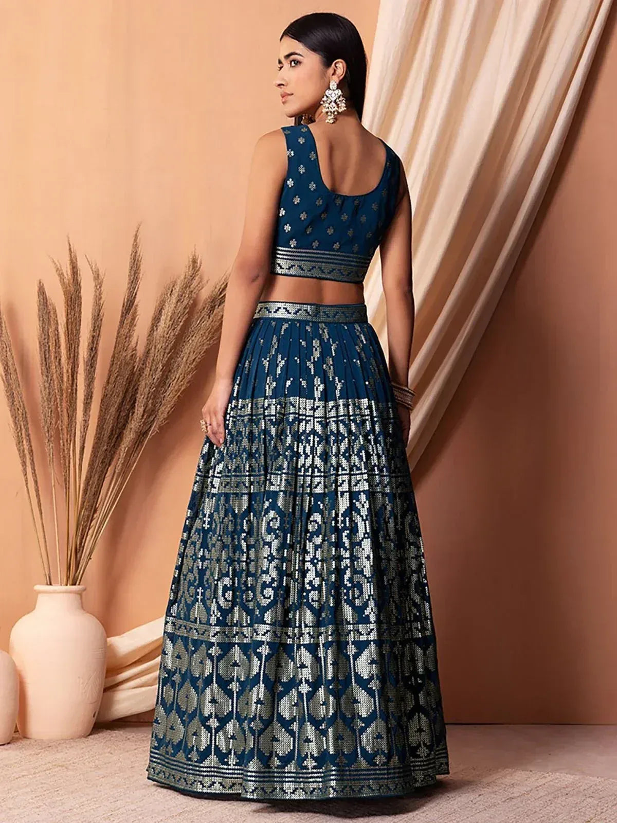 Tulsi Art Charming Blue Sequins Georgette Sangeet Wear Lehenga Choli