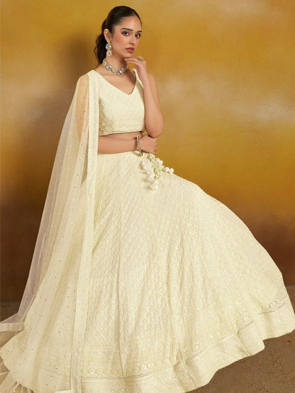 Tulsi Art Charming Off-White Sequins Georgette Festive Wear Lehenga Choli