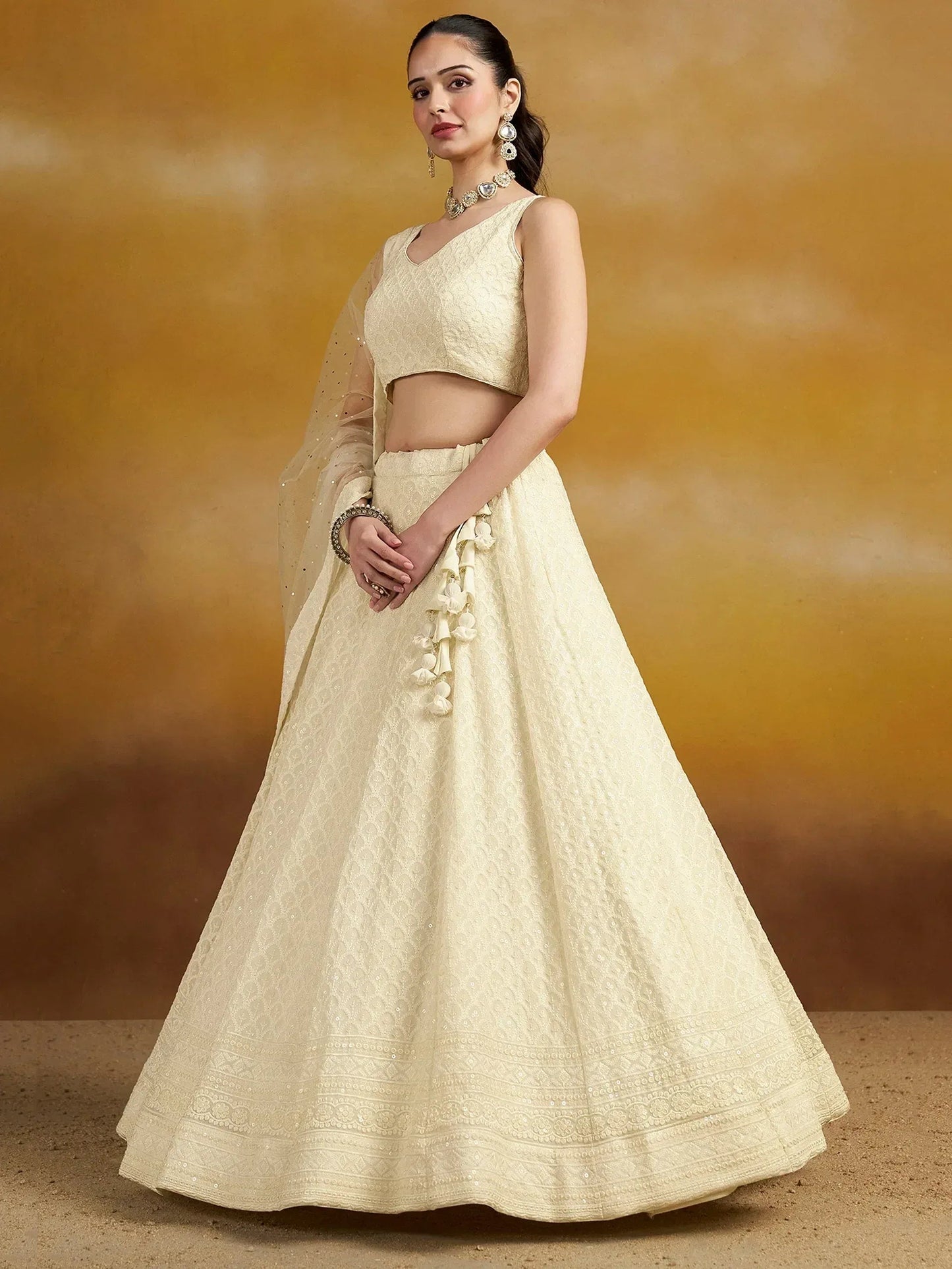 Tulsi Art Charming Off-White Sequins Georgette Festive Wear Lehenga Choli