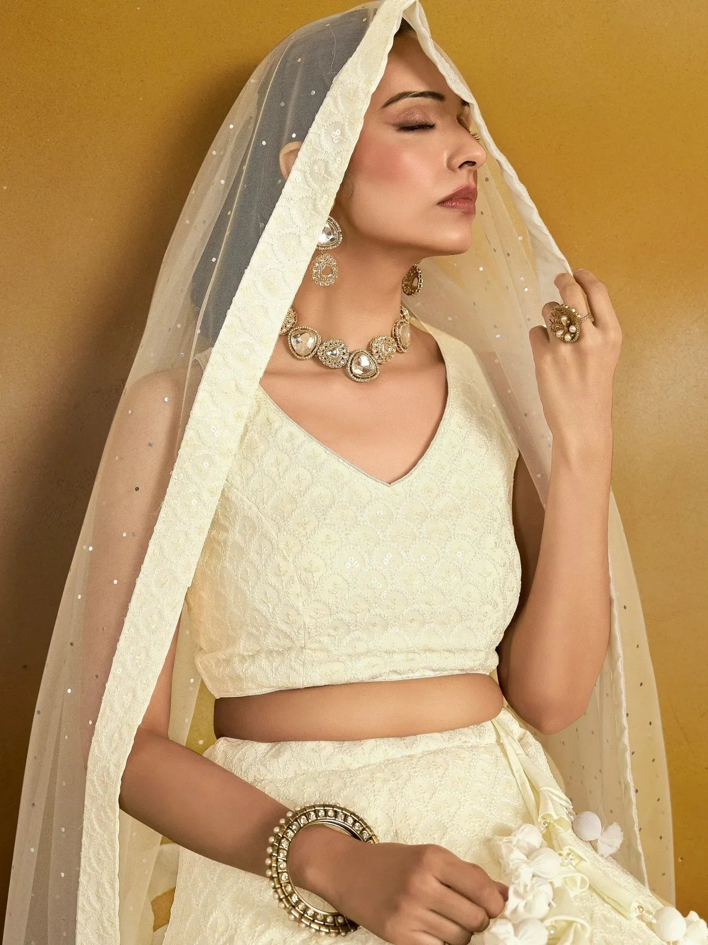 Tulsi Art Charming Off-White Sequins Georgette Festive Wear Lehenga Choli