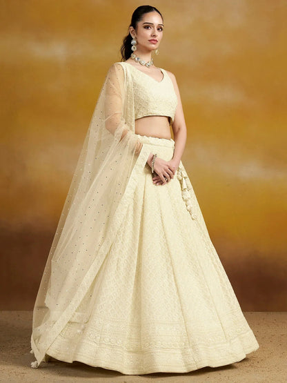 Tulsi Art Charming Off-White Sequins Georgette Festive Wear Lehenga Choli
