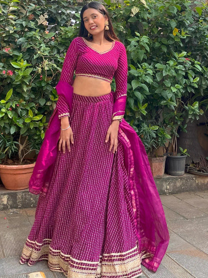 Tulsi Art Charming Purple Leheriya Printed Georgette Festival Wear Lehenga Choli