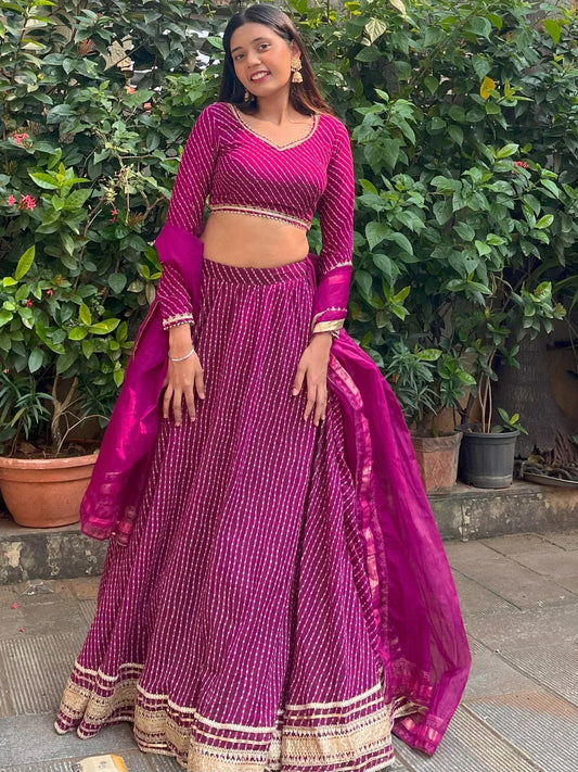 Tulsi Art Charming Purple Leheriya Printed Georgette Festival Wear Lehenga Choli