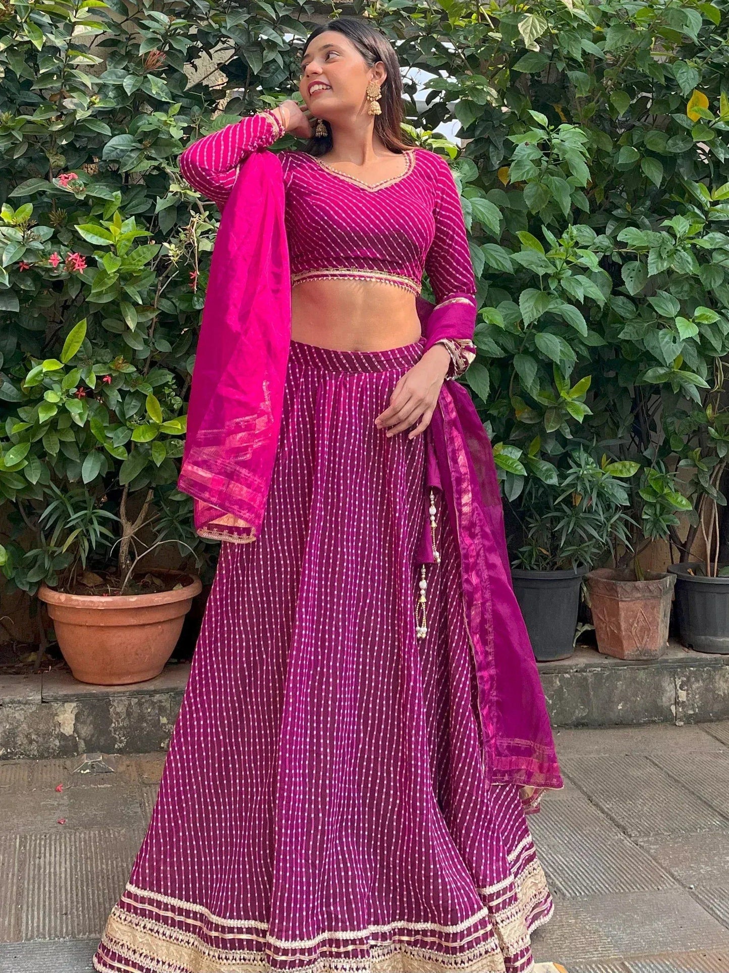 Tulsi Art Charming Purple Leheriya Printed Georgette Festival Wear Lehenga Choli