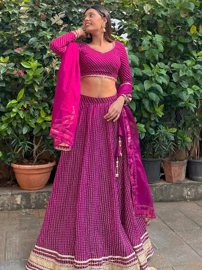 Tulsi Art Charming Purple Leheriya Printed Georgette Festival Wear Lehenga Choli