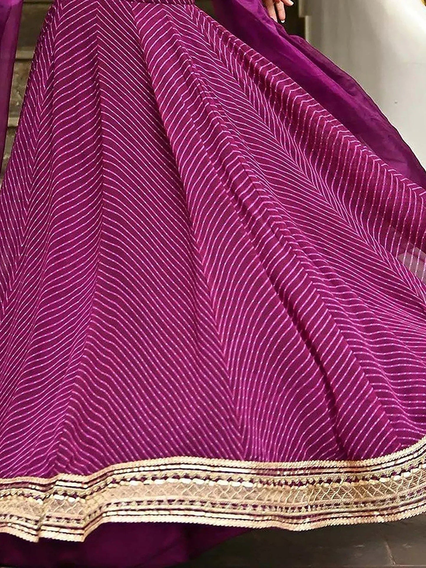 Tulsi Art Charming Purple Leheriya Printed Georgette Festival Wear Lehenga Choli