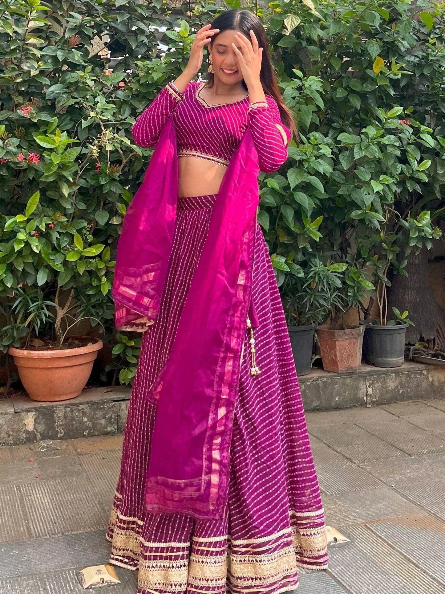 Tulsi Art Charming Purple Leheriya Printed Georgette Festival Wear Lehenga Choli