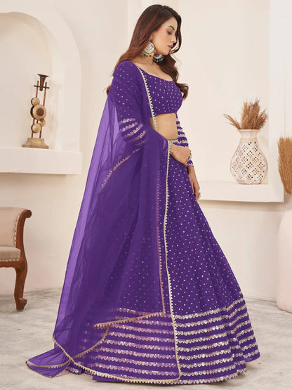 Tulsi Art Charmingâ Violet Sequins Work Georgette Wedding Wear Lehenga Choli