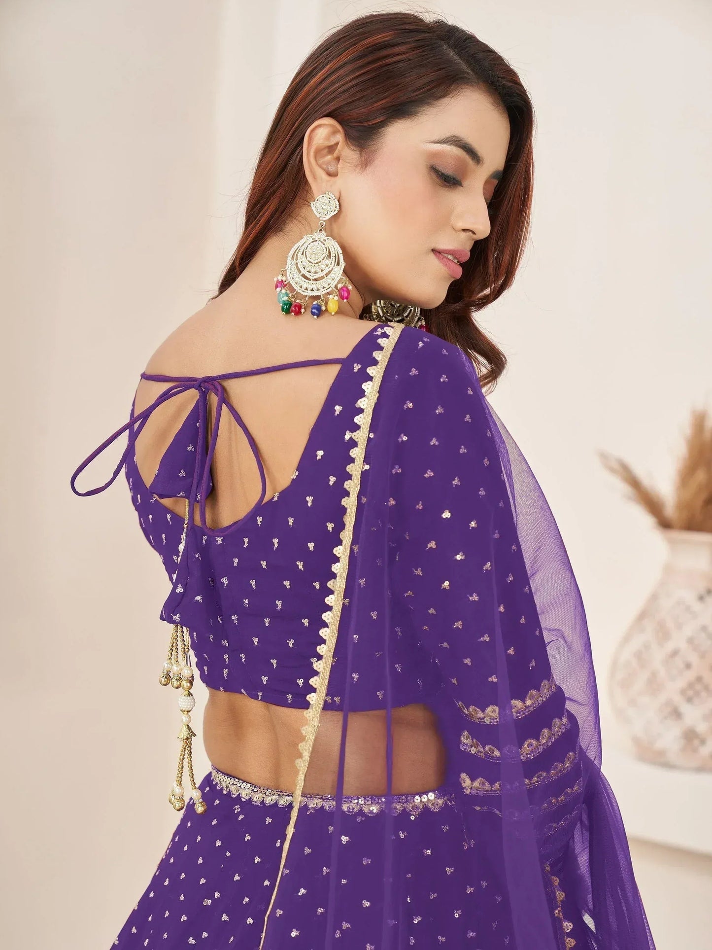 Tulsi Art Charmingâ Violet Sequins Work Georgette Wedding Wear Lehenga Choli