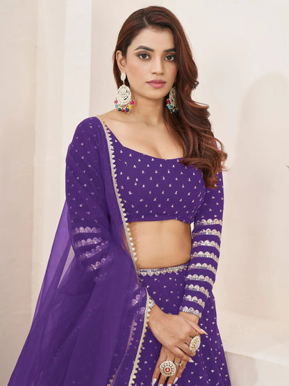 Tulsi Art Charmingâ Violet Sequins Work Georgette Wedding Wear Lehenga Choli