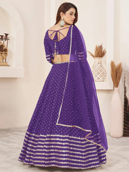 Tulsi Art Charmingâ Violet Sequins Work Georgette Wedding Wear Lehenga Choli