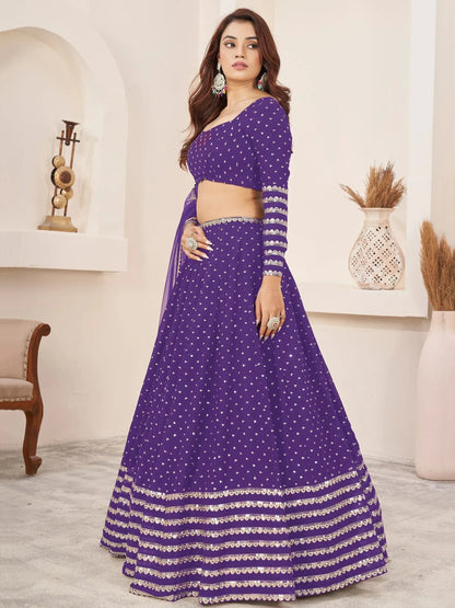 Tulsi Art Charmingâ Violet Sequins Work Georgette Wedding Wear Lehenga Choli