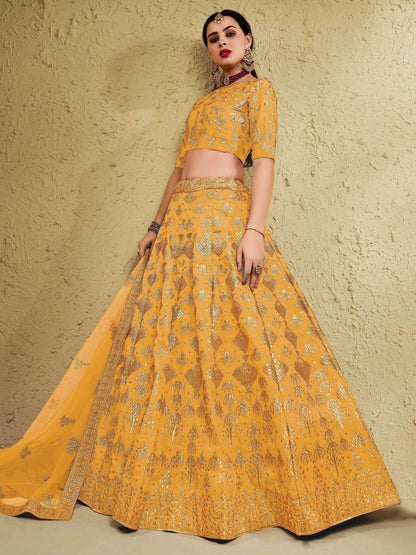 Tulsi Art Charming Yellow Sequins Silk Wedding Lehenga Choli With Net Dupatta