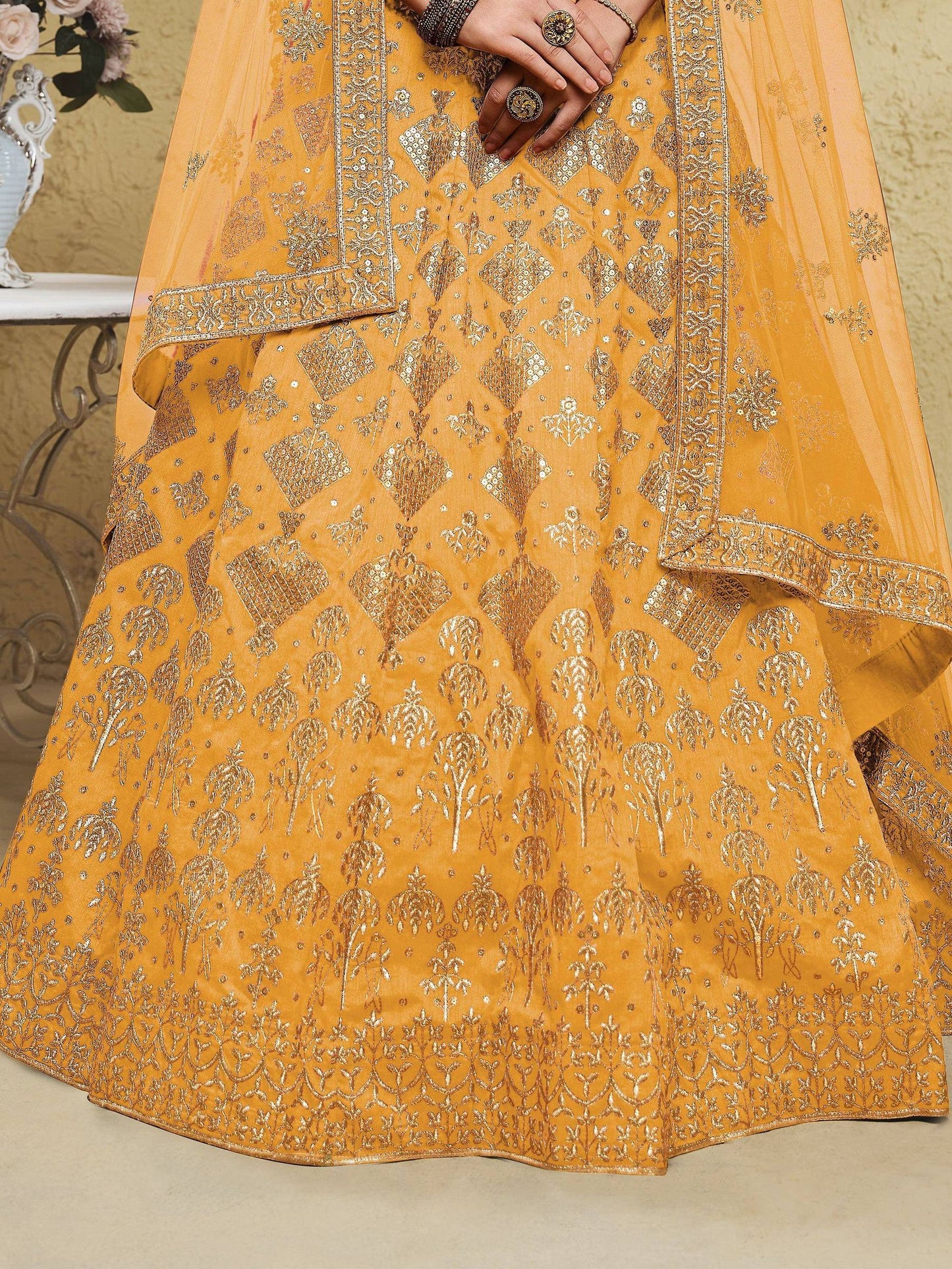 Tulsi Art Charming Yellow Sequins Silk Wedding Lehenga Choli With Net Dupatta