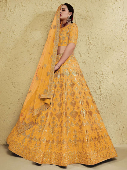Tulsi Art Charming Yellow Sequins Silk Wedding Lehenga Choli With Net Dupatta