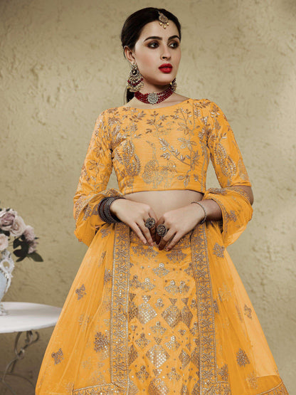 Tulsi Art Charming Yellow Sequins Silk Wedding Lehenga Choli With Net Dupatta