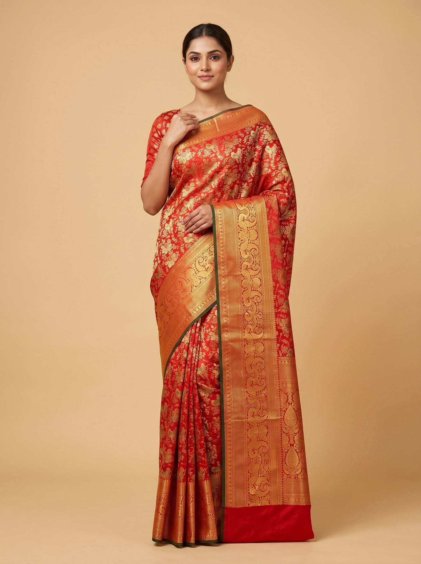 Cherry Red Handloom Saree