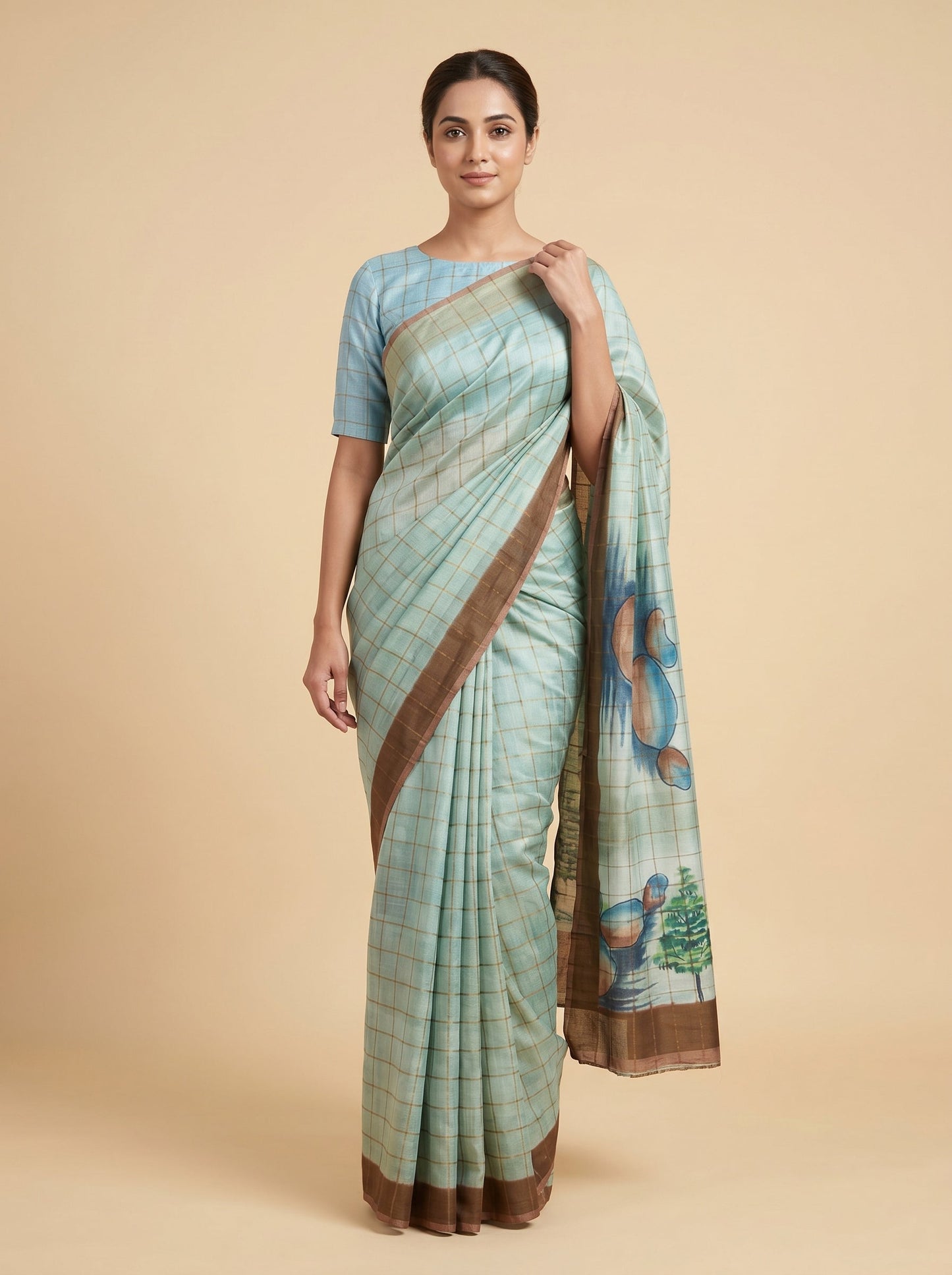 Chocolate Cream Rich Blend Handloom Saree