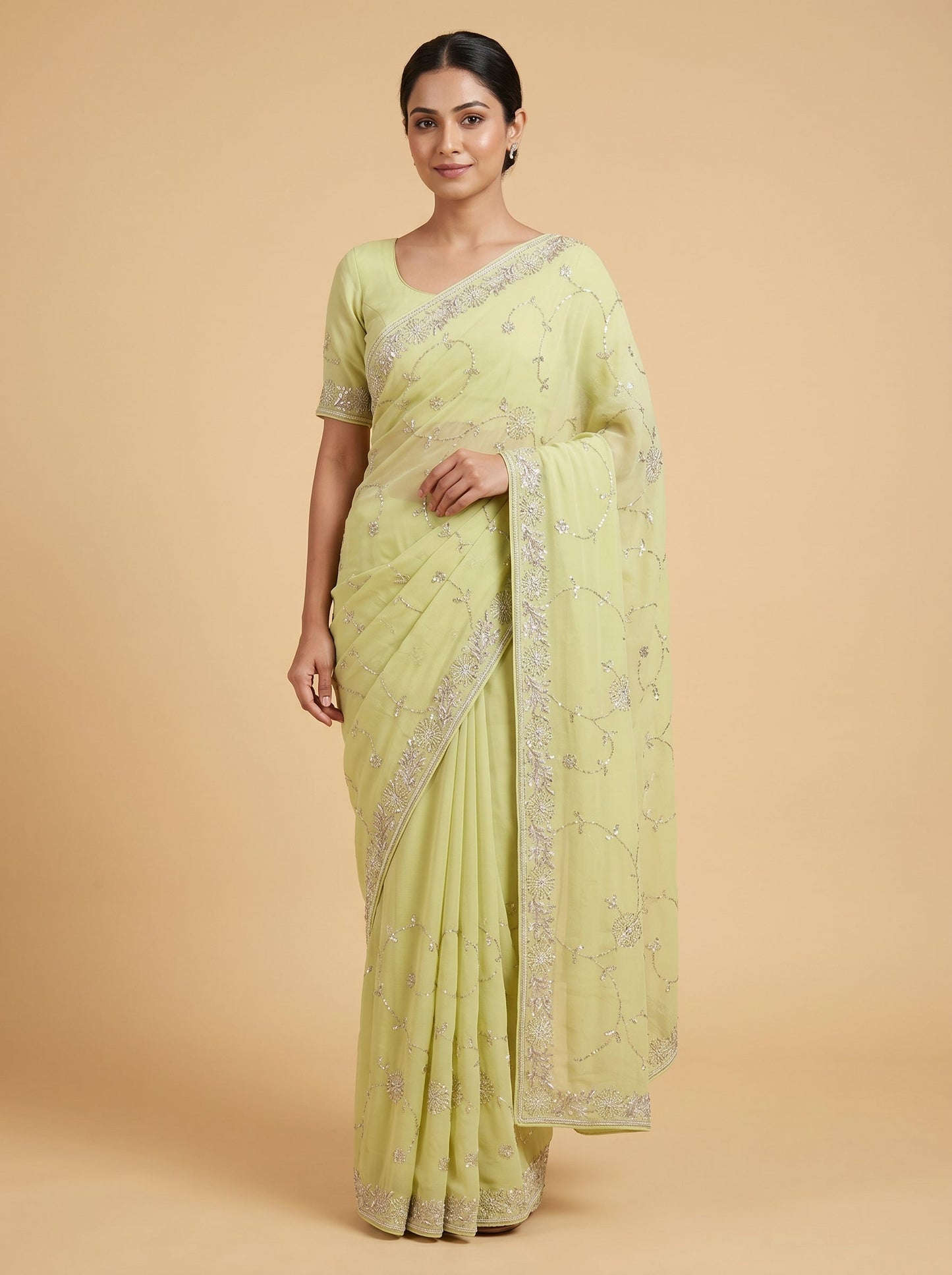 Citrus Lemon Embroidered Saree