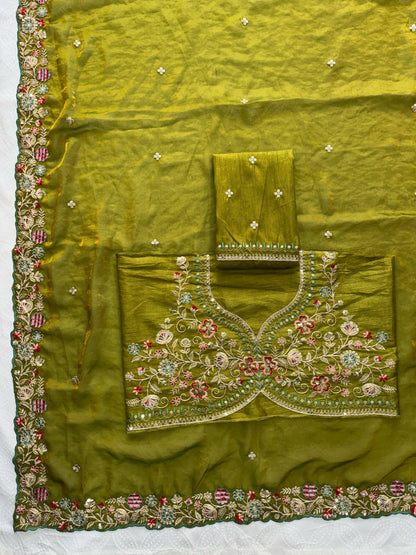 Teeya Creation New Trendy Party Wear Soft Satin Chiffon Saree-Dark_Green