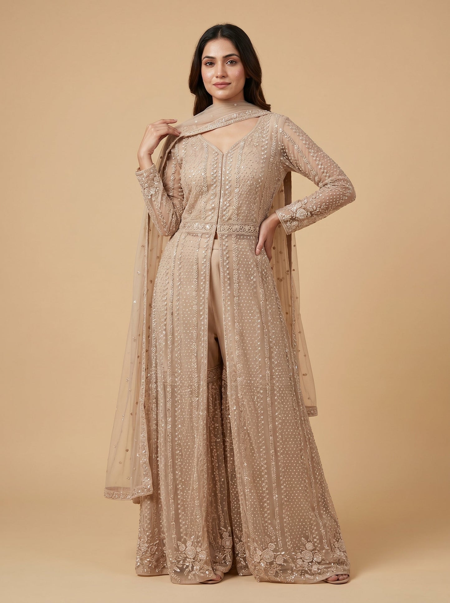 Classic Beige Sand Palazzo Set