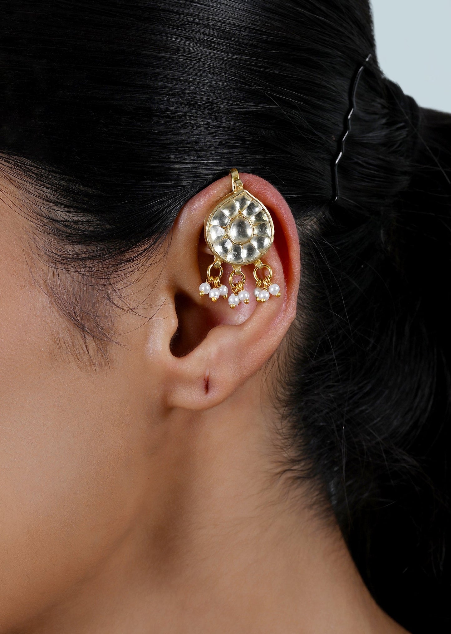 Classic White Kundan Ear Cuffs