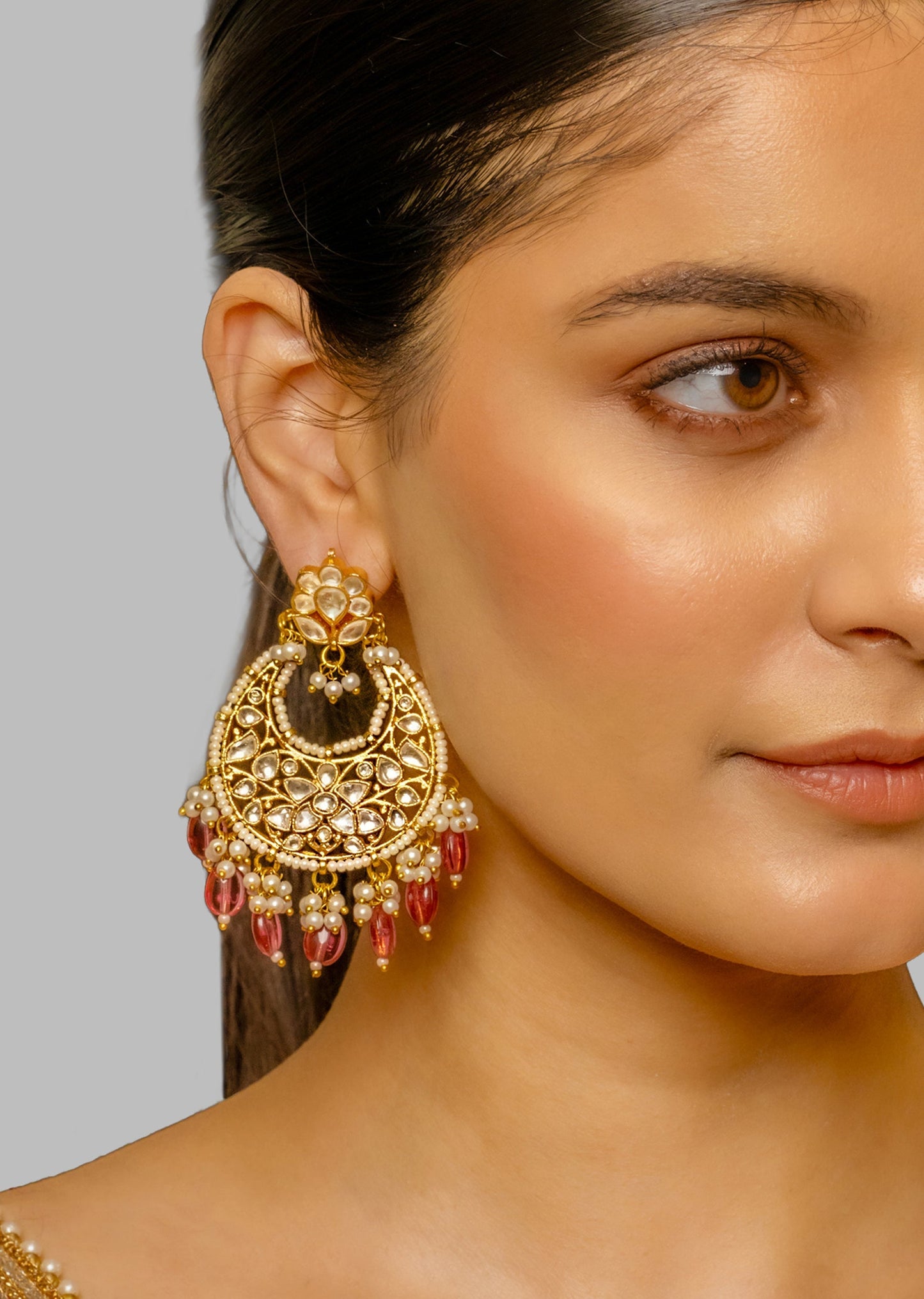 Classic White Kundan Polki Traditional Earrings