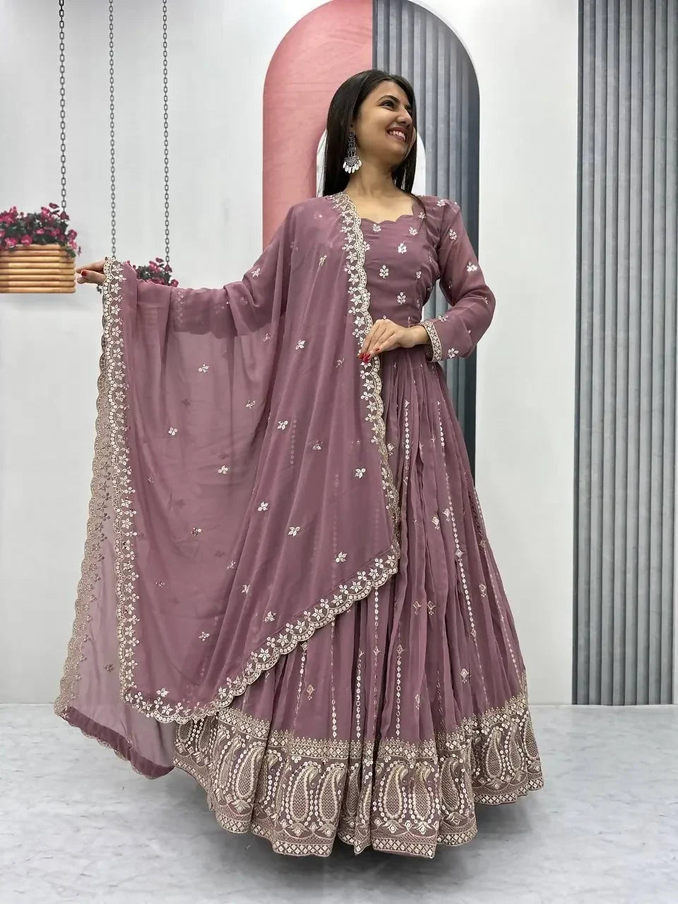Teeya Creation Womens New Heavy Fox Georgette Fabric With Heavy Embroidery Work Gown Set