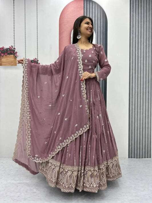 Teeya Creation Womens New Heavy Fox Georgette Fabric With Heavy Embroidery Work Gown Set
