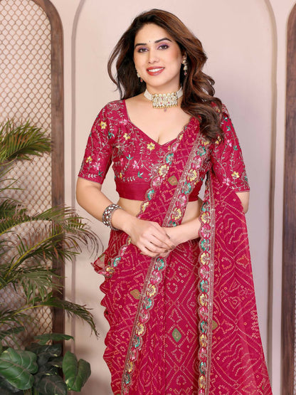 Teeya Creation Womens Trendy Simply Bandhej Georgette Saree-Red