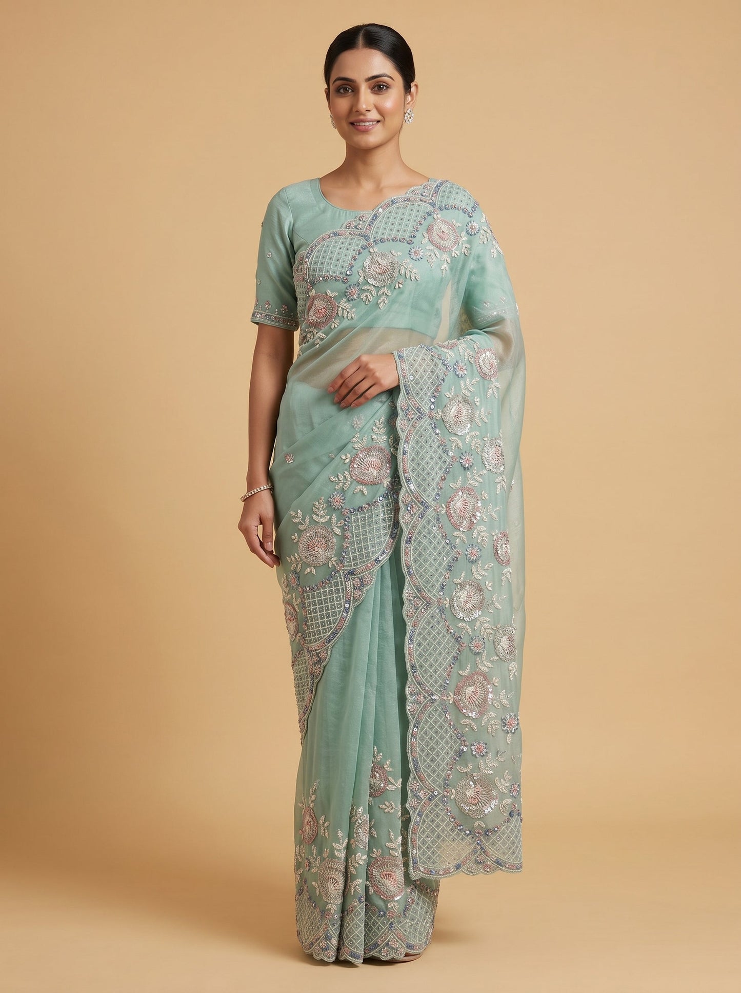 Cobalt Denim Blue Embroidered Saree