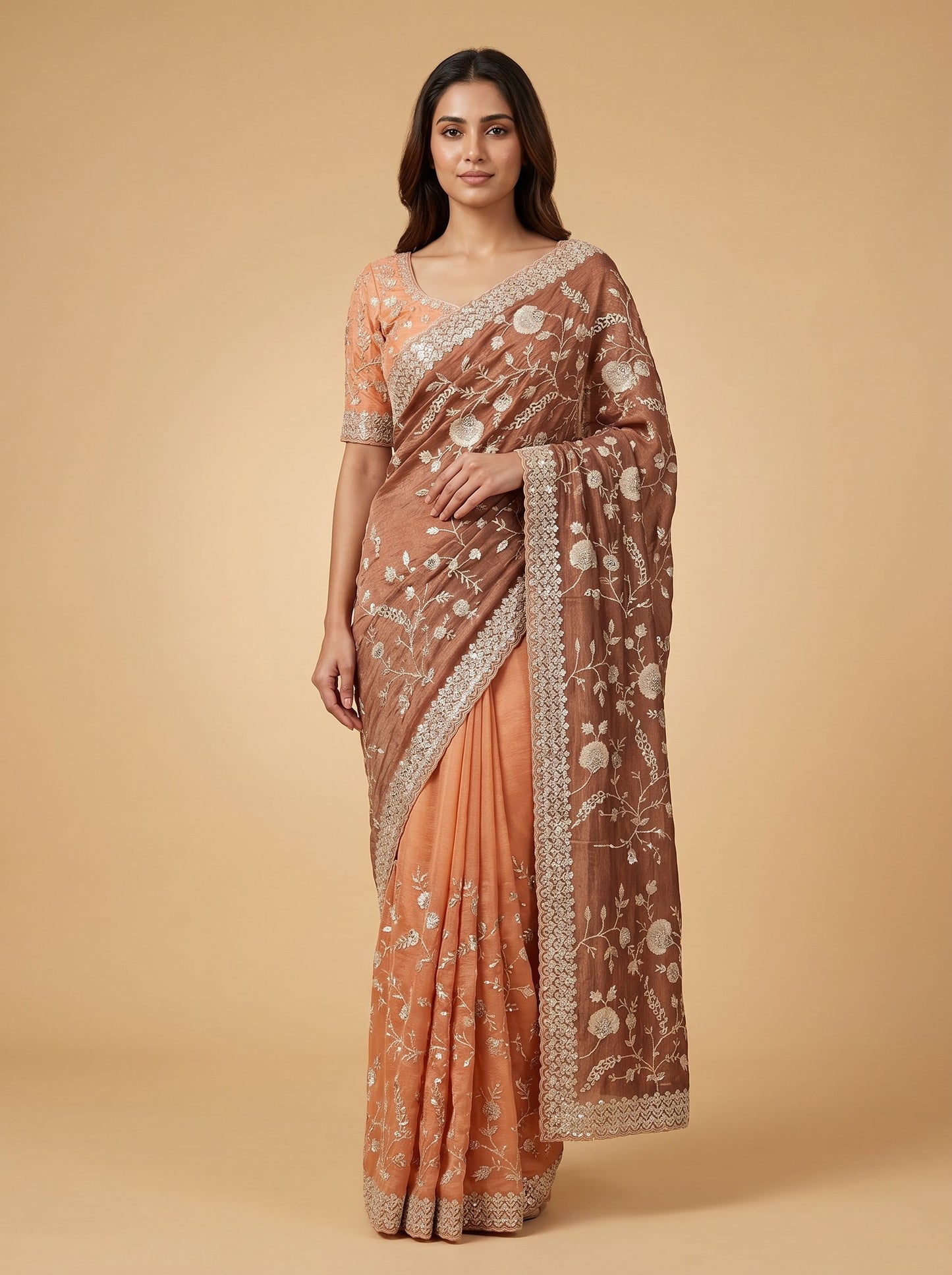 Coffee Blend Embroidered Saree