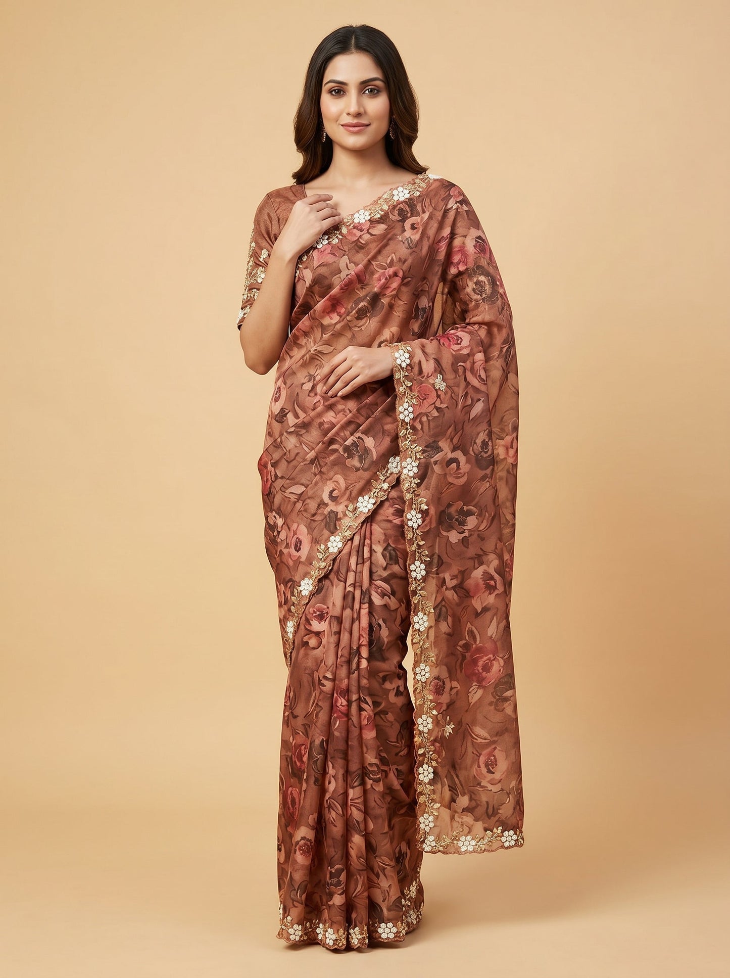 Coffee Deep Tone Embroidered Saree