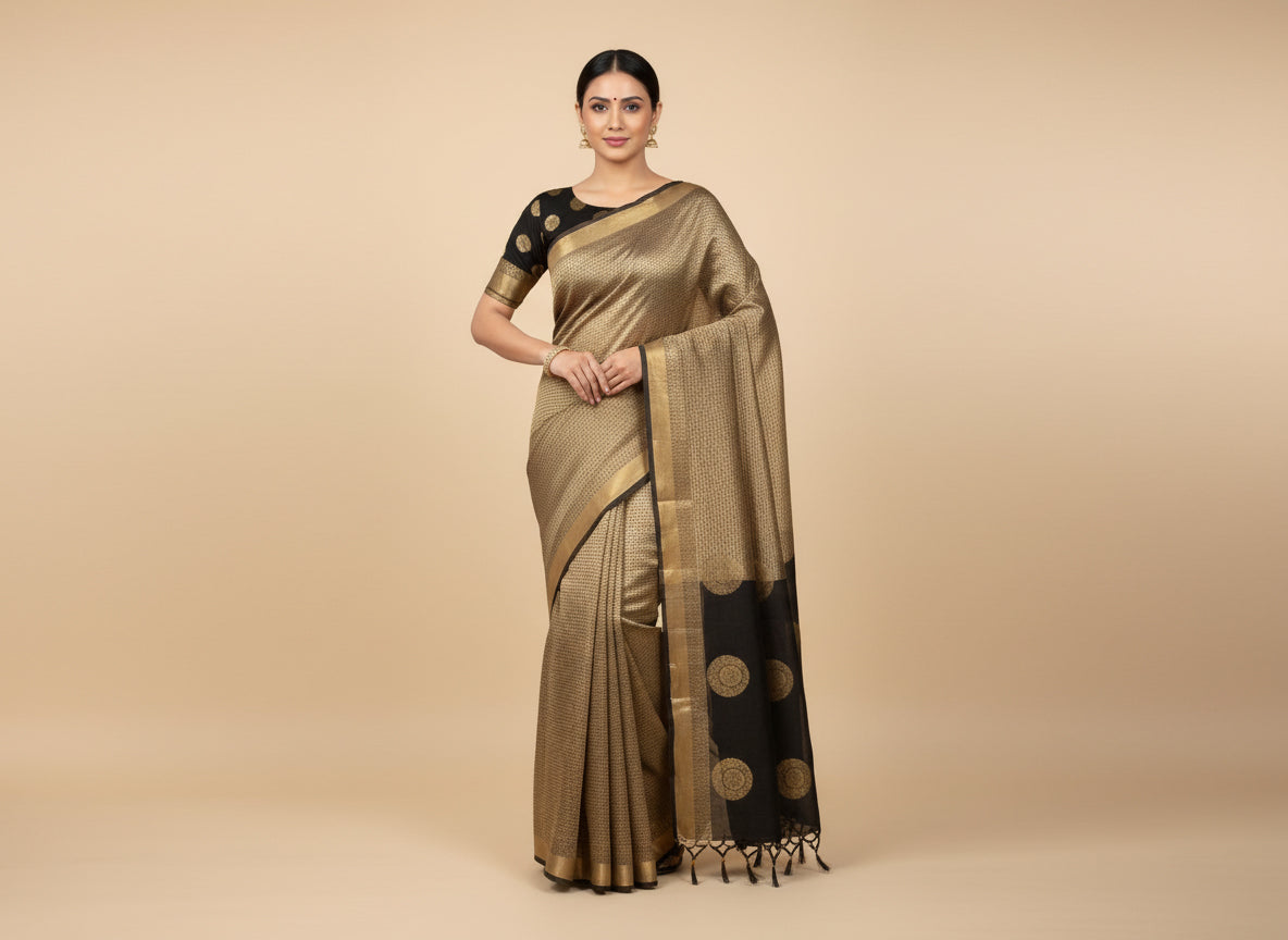 Copper Black Dramatic Handloom Saree