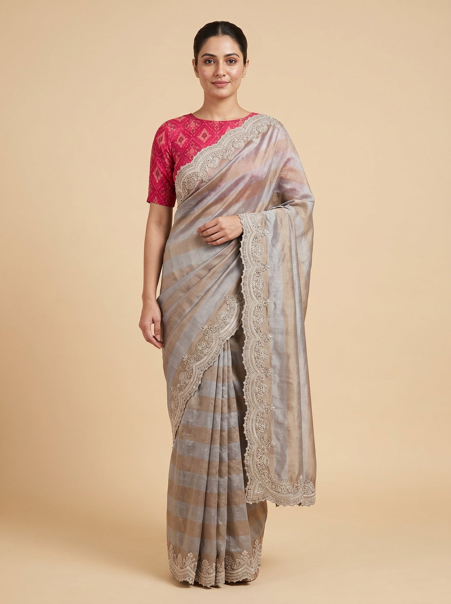 Copper Burnished Shine Embroidered Saree
