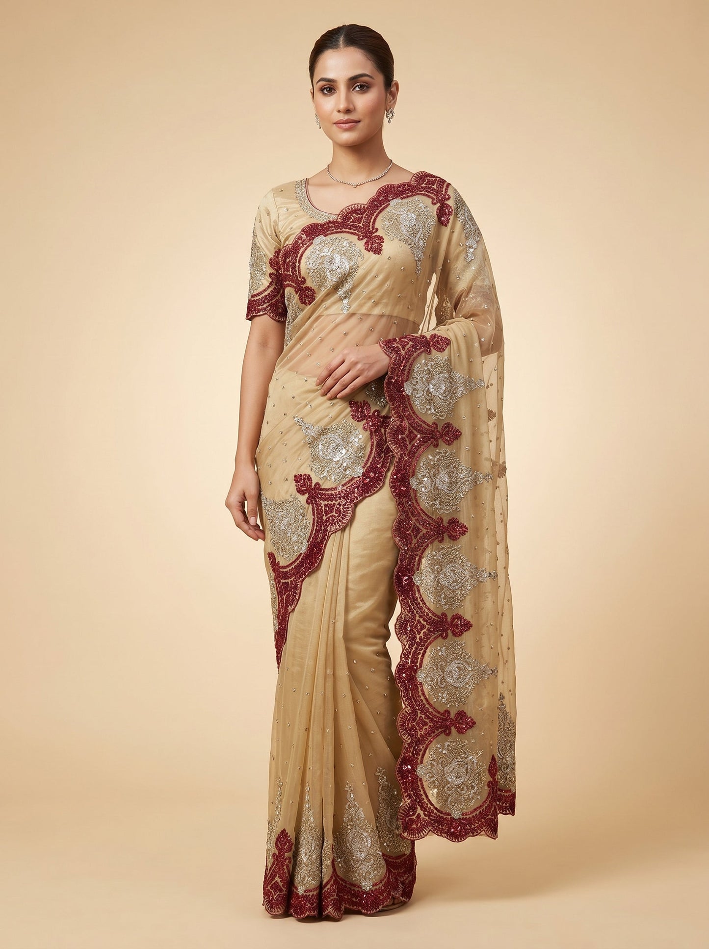 Copper Glow Embroidered Saree