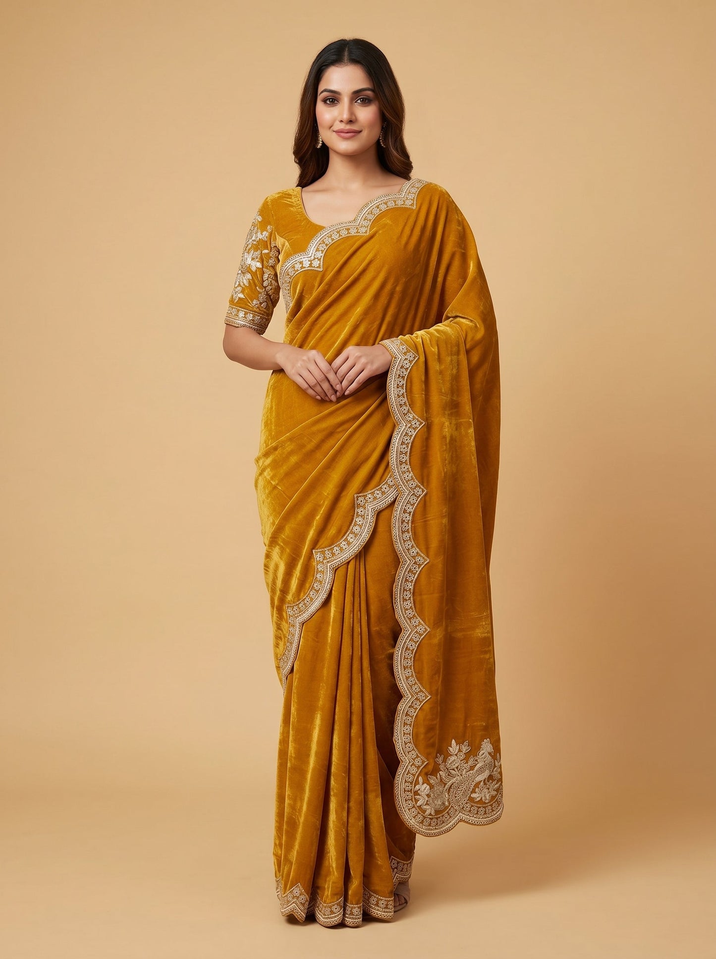 Copper Grey Dual Tone Embroidered Saree