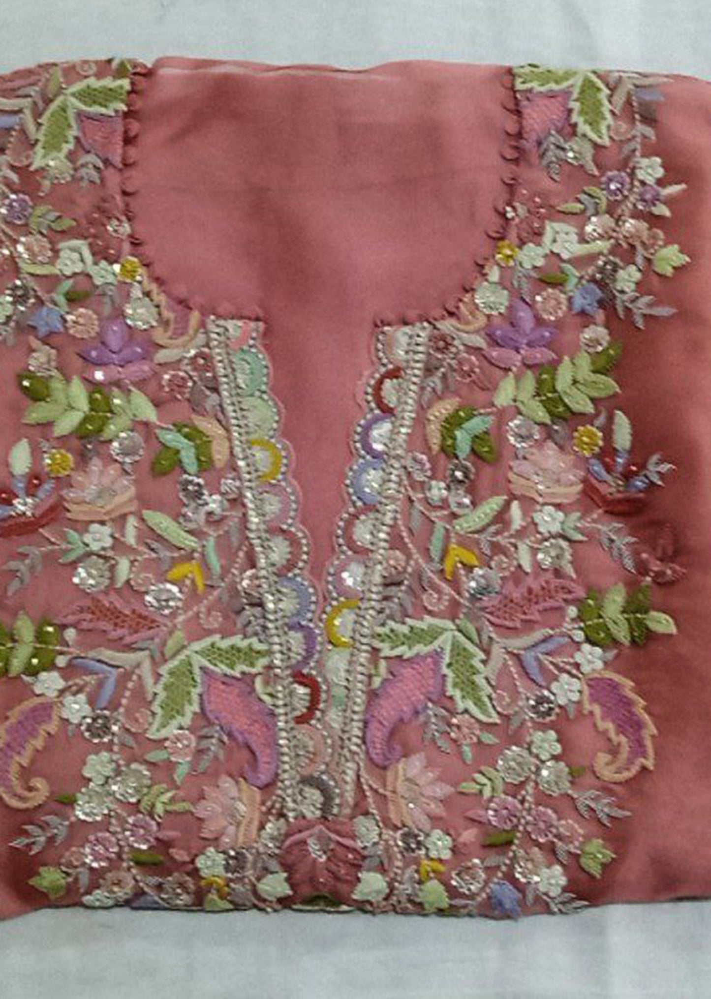 Coral Blossom Glow Dress Material