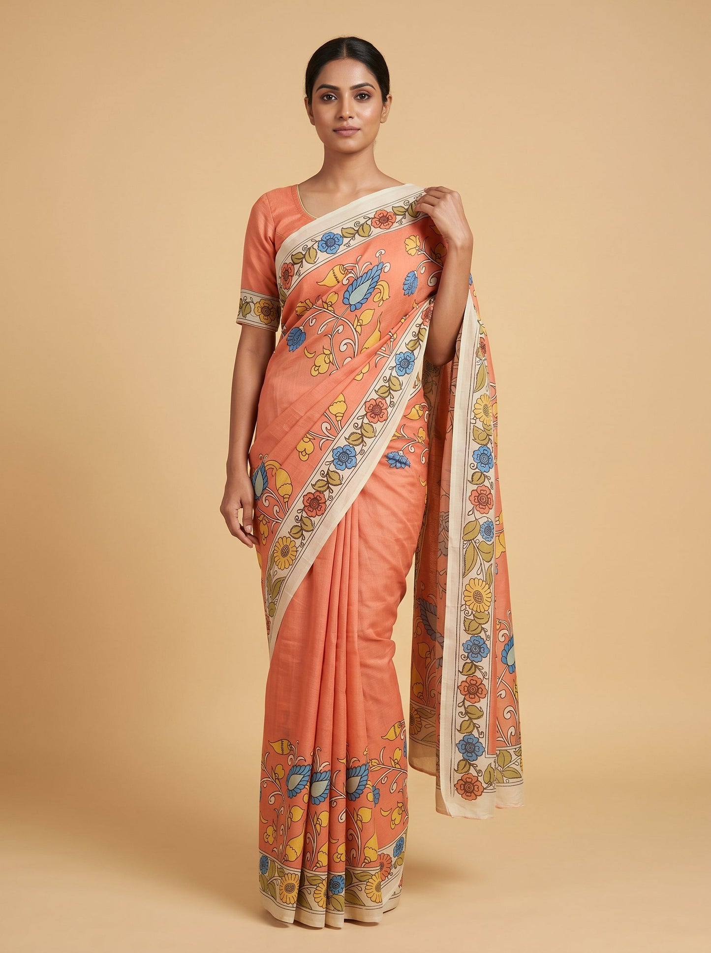 Coral Handloom Saree with Warm Glow