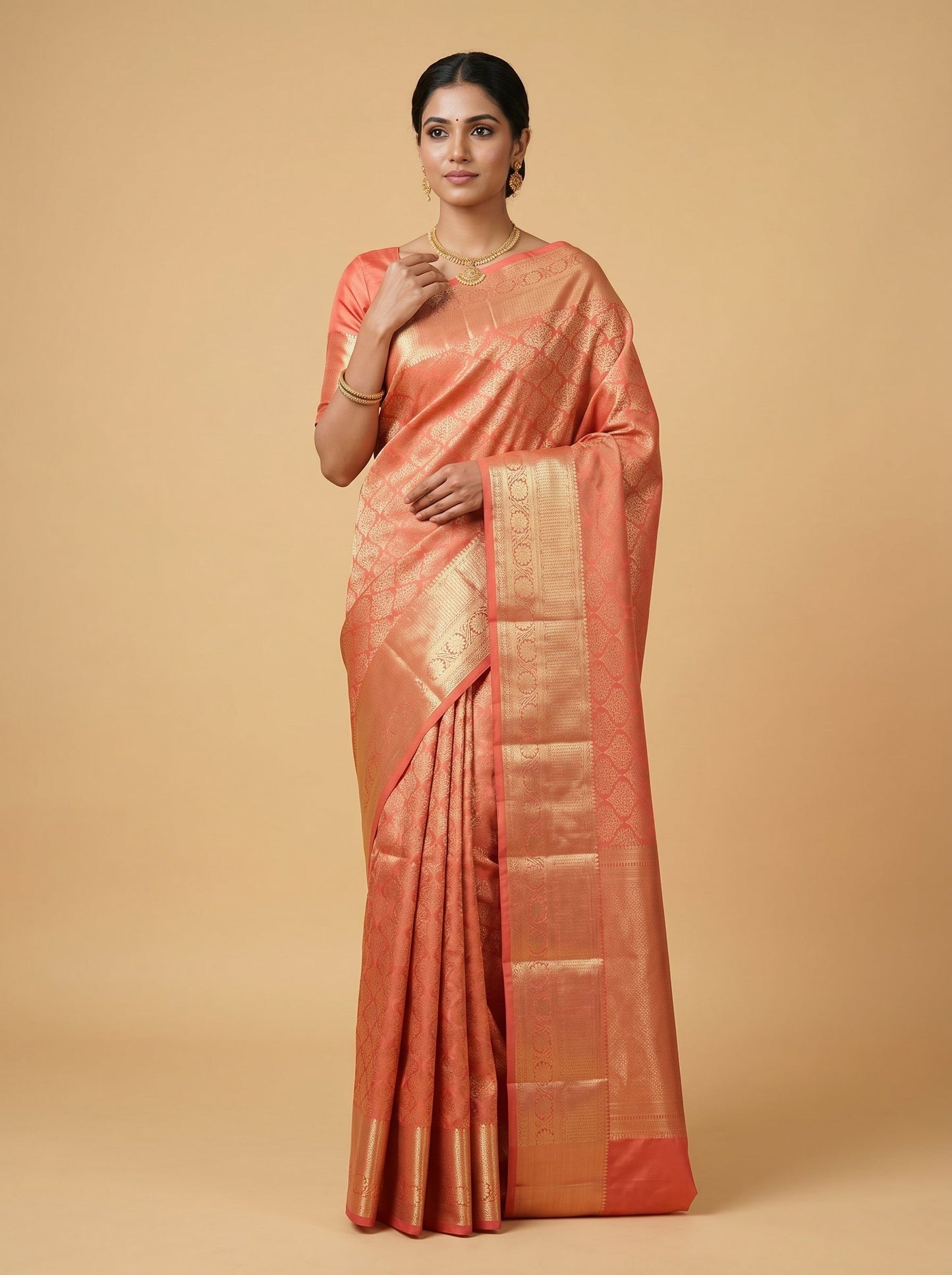 Coral Pink Elegant Handloom Saree
