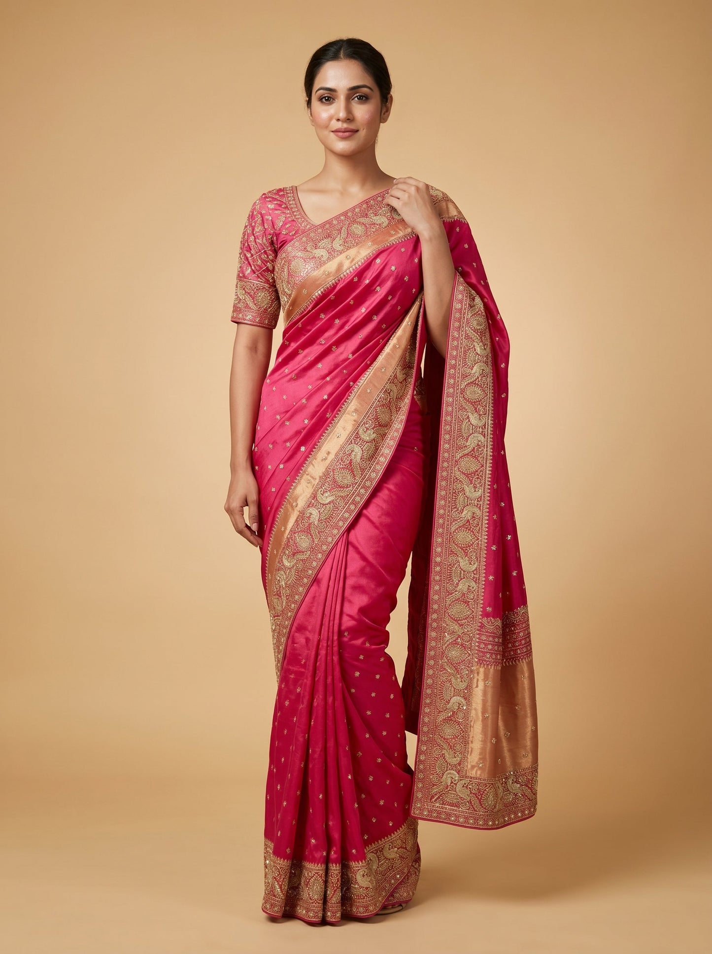 Coral Pink Glow Embroidered Saree