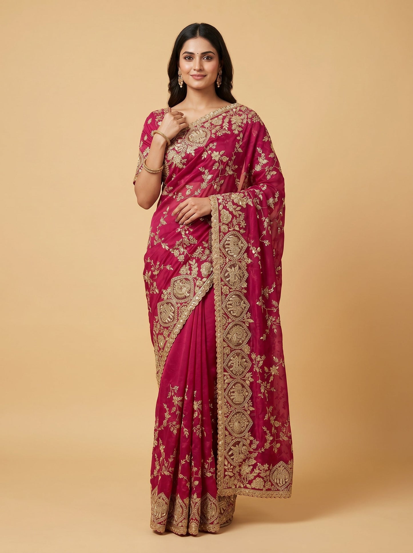 Coral Soft Radiance Embroidered Saree