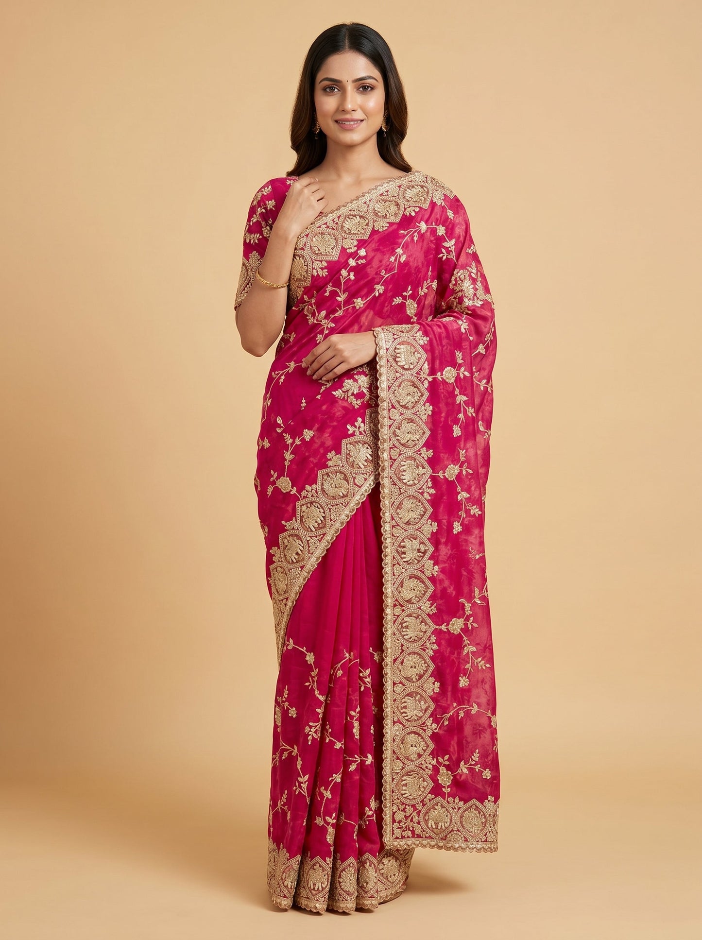 Coral Warm Glow Embroidered Saree