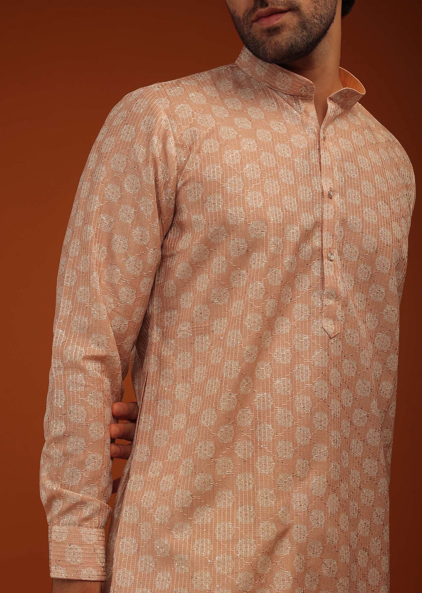 Coral Sand Floral Motifs Print Kurta