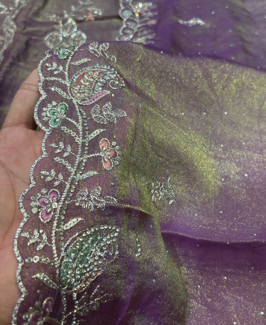 KC Heavy Embroidery Worked Two Ton Moss Silk Purple Suit For Women