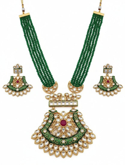 Jewel City Stunning Handcrafted Green Beaded Necklace And Earrings Set